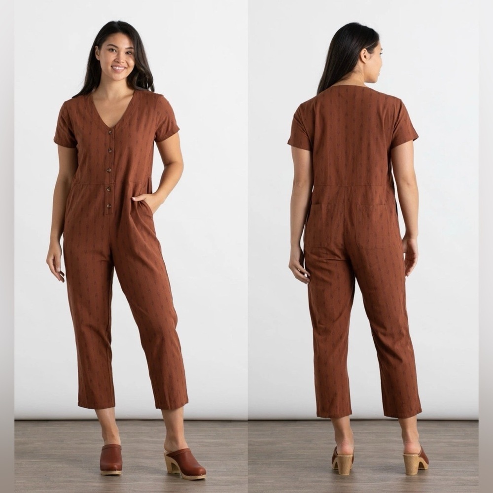 Bridge & Burn The Milo Jumpsuit in Rust Organic Cotton Donny Stripe Size XXL